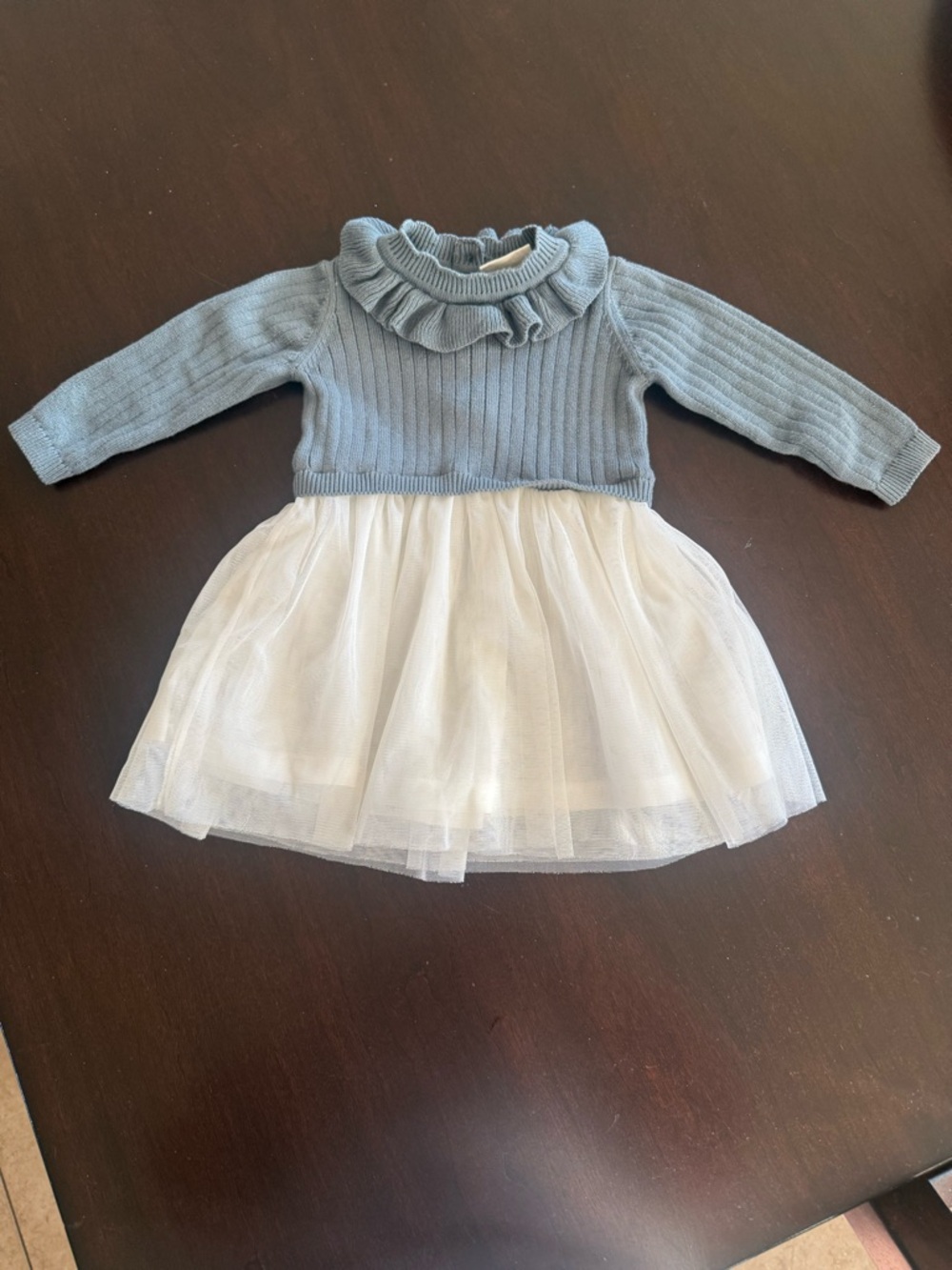 Viverano Organics -Blue Knit Top with White Tulle Skirt Baby Dress